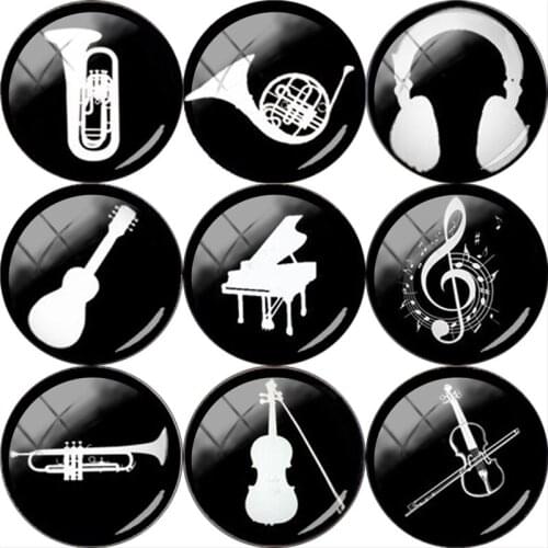 JWEIJIAO 5pcs Music Instrument Violin piano Black And White Silhouette DIY Glass Cabochon Dome Demo Flat Back Making Findings