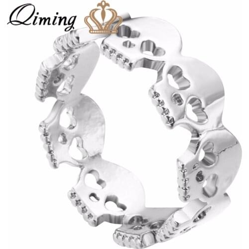 QIMING Gold fashion Vintage Skulls Ring For Infinity Men Jewelry Skeleton Skull Rings Band Gift Vintage Fashion for Women Girls