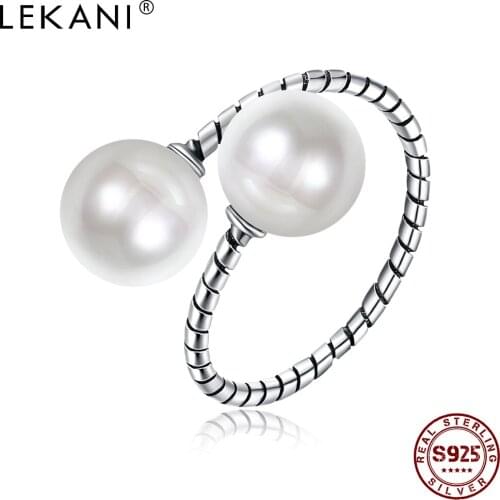 LEKANI Pearl Woman Ring 925 Sterling Silver Adjustable Ring Romantic Fashion Retro Design Engagement Party Gift for Friends