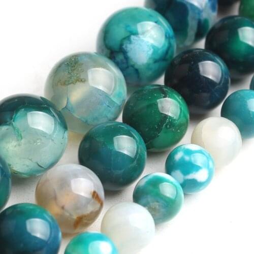 Natural Blue Ice Craked Agates Round Loose Stone Beads for Jewelry Making DIY Bracelets 15'' 6mm 8mm 10mm