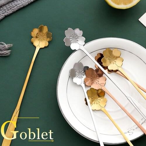 Stainless steel flower spoon measuring spoon kitchen tool flower petal coffee stirring golden spoon tableware dessert tea spoon