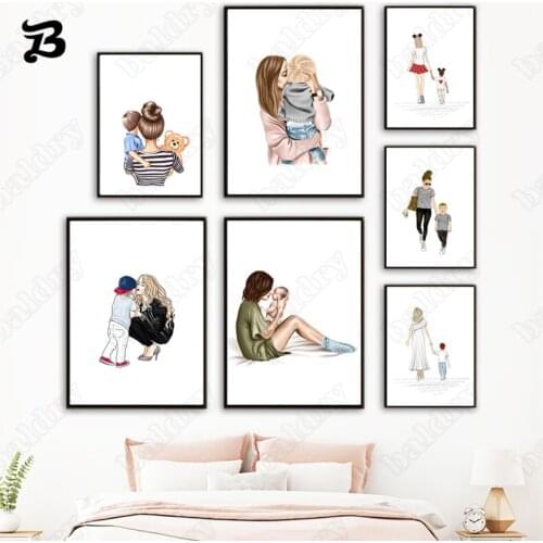 Warm Scene Family Posters and Prints Canvas Painting Mother and Baby Nordic Modern Wall Art Wall Pictures for Living Room Decor