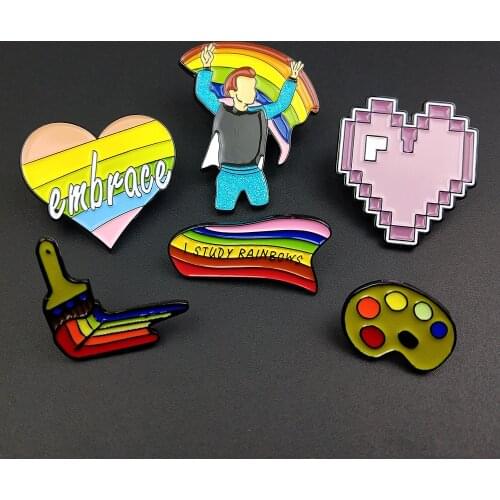 Fashion Enamel Pins Rainbow Heart Brooches Badges Bags Kids Metal Pin Gifts For Friends Jewelry Brooch DIY For Clothes Backpack