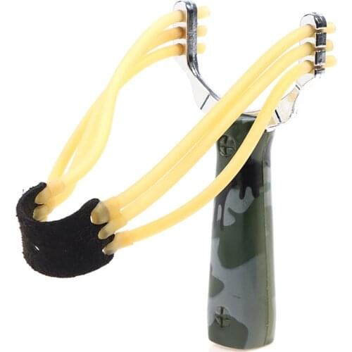 1PCS Wood Grain Camouflage Slingshot Three Cards Rubber Band Shooting Ball