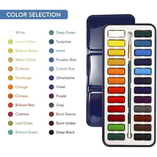 Watercolour Paint Set - 24 Vibrant Colours - Lightweight and Portable