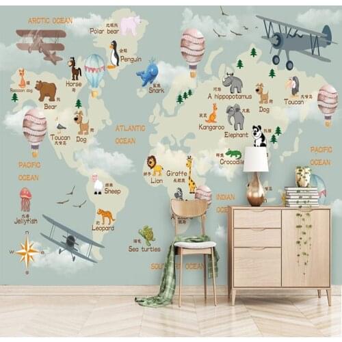 Custom Any Size Mural Wallpaper 3D Cartoon World Map Wallpaper Childrens Bedroom Background Wall Painting Papel De Parede Sala