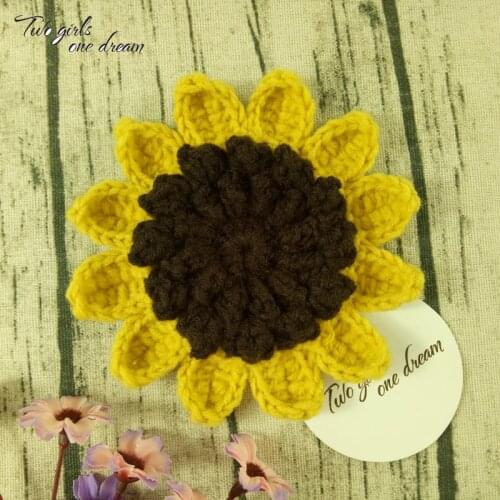 Original 11cm Sunflower Crochet Doilies Pad Handmade Cup Mat Photo Props Decorative Placemat DIY Clothes Accessory 20pcs/lot