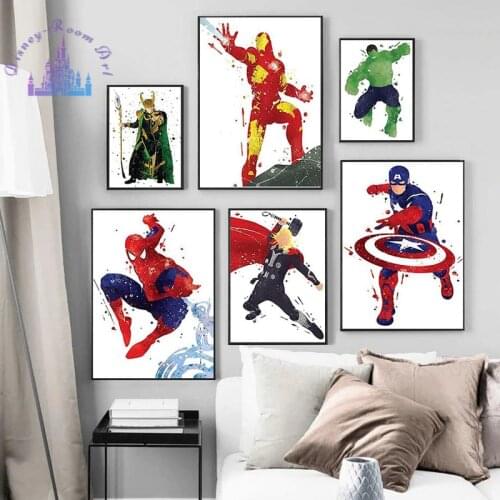 Marvel Superhero Comics Print Color HD Canvas Painting Avengers Hulk Spiderman Posters Prints Wall Art for Kids Room Decoration