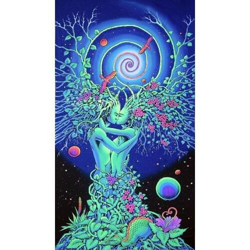 Psychedelic Natures Embrace Trippy Wall Art Black Light Active Trippy Fantasy Tapestry