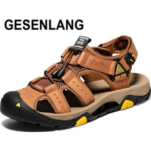 Summer Men Sandals Closed-Toe Cap Safety Breathable Male Shoes Tourism Hiking Water Fishing Quick-Drying Beach Walking Shoes New