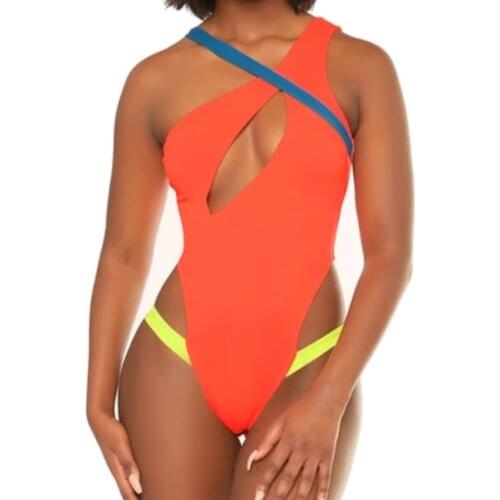 Sexy Swimwear Women Neon Orange Cut Out Push Up One Piece Swimsuit Lady Leopard Print Bathing Suit Backless Bodysuit Monokini