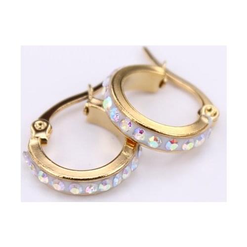 Color crystal earrings Diameter 13mm Stainless steel Hoop earrings Lucky lady style LH878