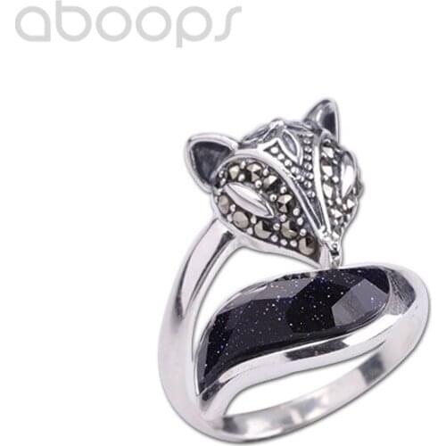 Vintage 925 Sterling Silver Fox Ring for Women Girls,Adjustable Size 6-8,Free Shipping