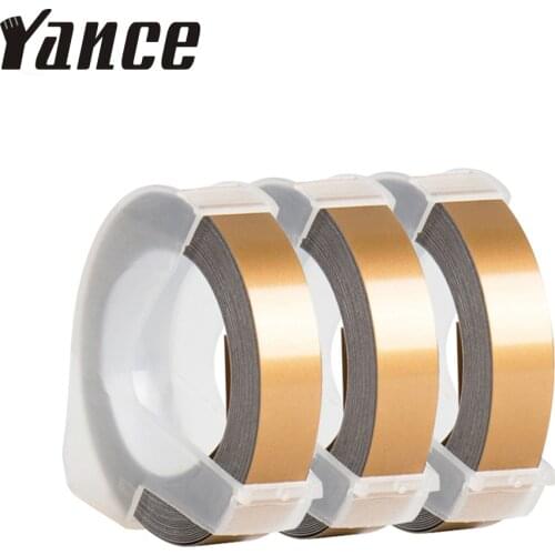 Yance 3pcs Compagne Gold 9MM 6MM 12MM 3D Embossing Tape for Dymo Embossing Label Maker PVC label Dymo Tape for Motex E101