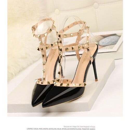 High-heeled shoes women summer style sandals new autumn 9CM PUMPS fashion rivets ladies pointed shallow mouth