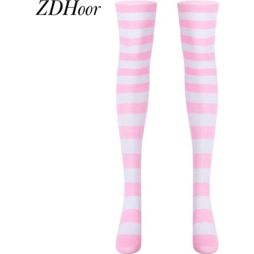 Women Girls Striped Socks Thigh High Stockings Leg Warmer Anime Preppy Socks Halloween Cosplay Party Ladies Long Socks