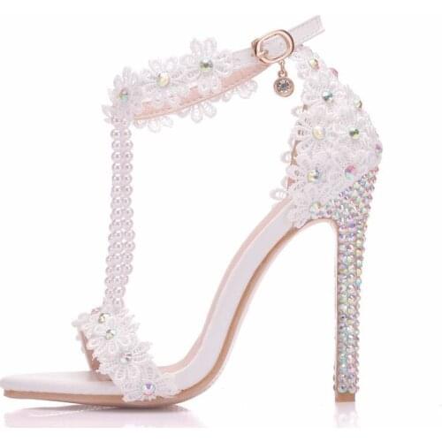 Women sandals wedding Party PU Rhinestones Buckle Strap 11CM Thin High heels Round Toe zapatos de mujer women shoes size 35-42