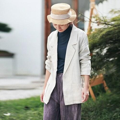 Johnature 2021 Autumn New Leisure Fashion V-neck Single Button Long Sleeve Coats Cotton Linen Comfortable All-match Women Coat