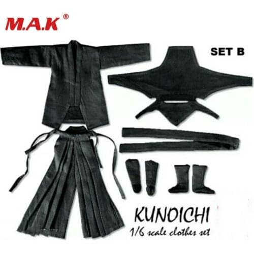 1/6 Scale Female Clothes Set Ninja Kunoichi Black Full Clothes Set Black Colors for 12 inches Action Figure Collection