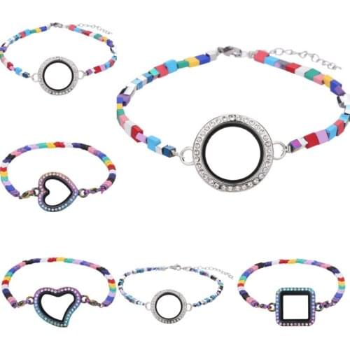 1Pc Bohemia Rainbow Candy Color Natural Stone Beads With Glass Locket Pendant Bracelet Fit Perfume Pads Women Gift Jewelry