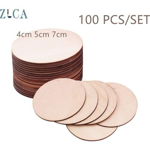 100pcs/set 4-7cm Natural Blank Wood Pieces Slice Round Unfinished Wooden Discs DIY Crafts for Painting Wedding Party Decoration