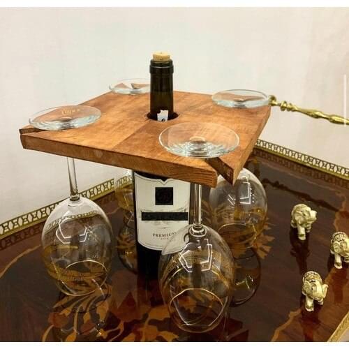 4 Glasses of Wine Presentation Wooden Tabletop Wine Rack Natural Authentic Home Gift Wonderful and Beautiful Presentations