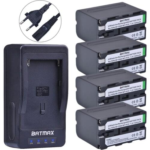 4Pcs NP-F960 F970 Batteries with LED Ultra Fast Charger for Sony DCR-VX2100, DSR-PD150, DSR-PD170, FDR-AX1, HDR