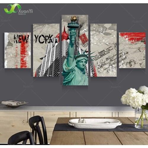 5 Panel Wall Art Canvas Modern Abstract Oil Painting New York City Canvas Art Paintings Picture Cuadros Building Unframed PF1126