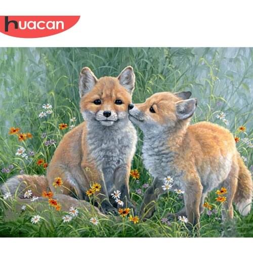 HUACAN 5D DIY Diamond Painting Fox Mosaic Flower Full Square/Round Diamond Embroidery Animal Needlework Home Decor