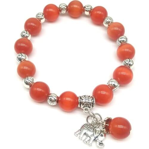 New Elastic Bracelet for Women Girl Red Opal Elephant Pendant Strand Beaded Bracelet Natural Stone Fashion Jewelry Handmade Gift