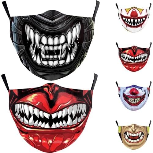 Skull Joker Teeth Mouth Masks Halloween Cospaly Funny Face-Protection Cycling Spots Breathable Adult Party Mask Women Men Unisex