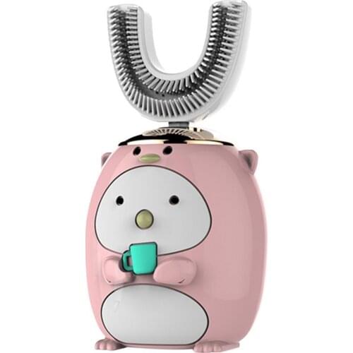 Kids Ultrasonic Toothbrush U-Shaped Head Cartoon Design Mini Smart 360 Degrees Silicon Electric Toothbrush for Child