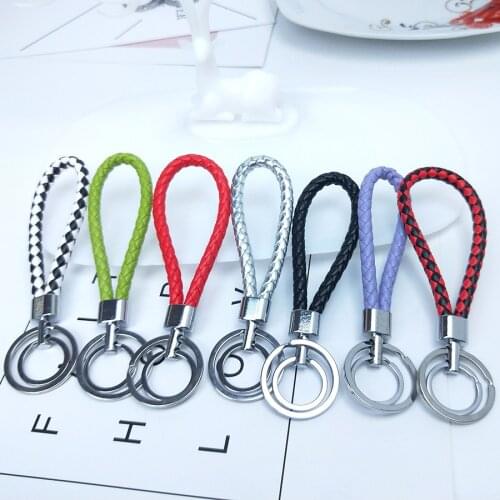 Hand Made Rope Double keychain Colorful PU Leather Braided Woven Bag Pendant Key Chain Holder Car Keyrings Men Women Key Fob