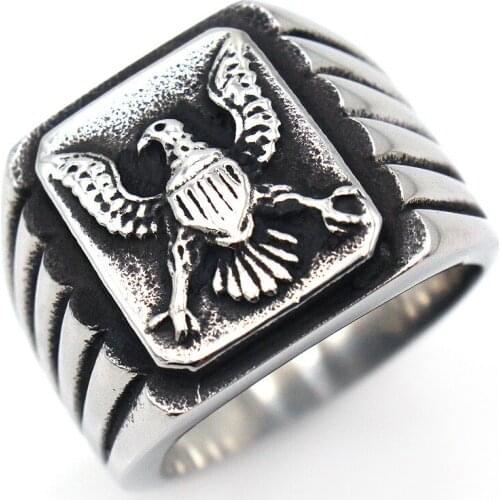 BAECYT Domineering Stainless Steel American Eagle Rings Motorcycle Party Personality Men Ring Biker Hip Hop Rock Ring Jewelry