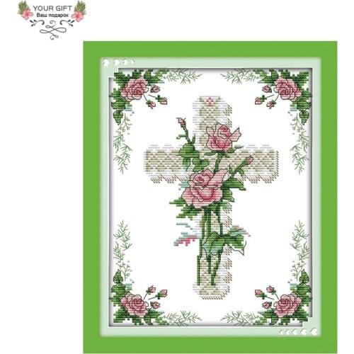 Joy Sunday Roses Cross Home Decoration J324 14CT 11CT Stamped Counted The Heart Of Rose Embroidery DIY Cross Stitch kits