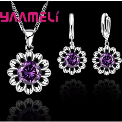 New Fashion 925 Sterling Silver Wedding Jewelry Set Women Top Quality Crystal Pendant Necklace Hoop Earring Big Promotion