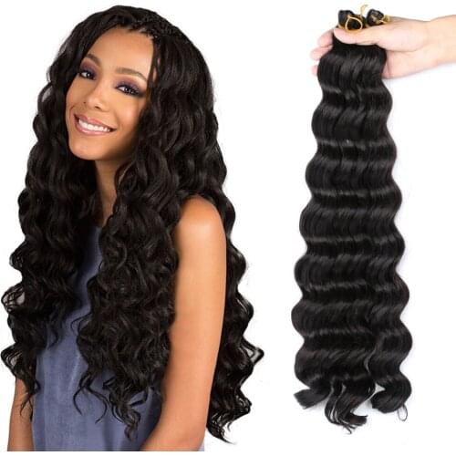 Natifah 20 Inches 80g Long Deep Wave Twist Crochet Hair Synthetic Braiding Hair Curly Ombre Wavy Hair Extensions For Black Women