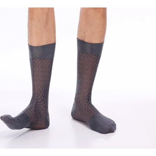 Mens Long Sock Soft Nylon Acrylic Mesh Sheer Socks Male Transparent Black Navy Gray White Stockings Tube Thin Breathable Socks