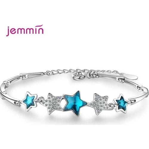 New Blue Crystal Star Round Bracelets For Women/Lady/Girls Trend 925 Sterling Silver Jewelry Accessories Party Gifts Bijoux
