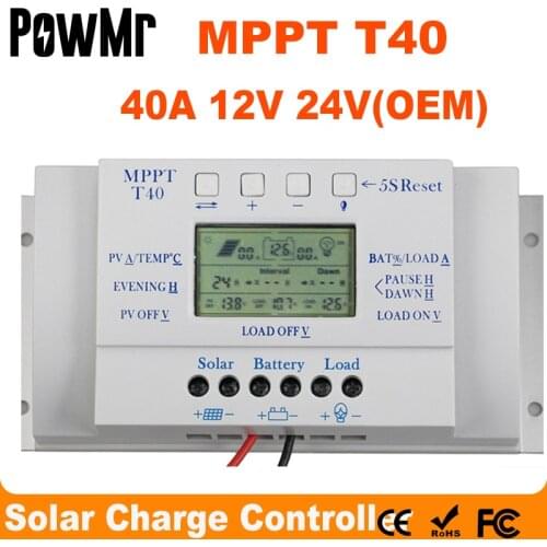 OEM MPPT 40A 12V 24V Solar Charge Controller without Any Logo On Surface T40 LCD Solar Regulator Wholesale Price for Reselling
