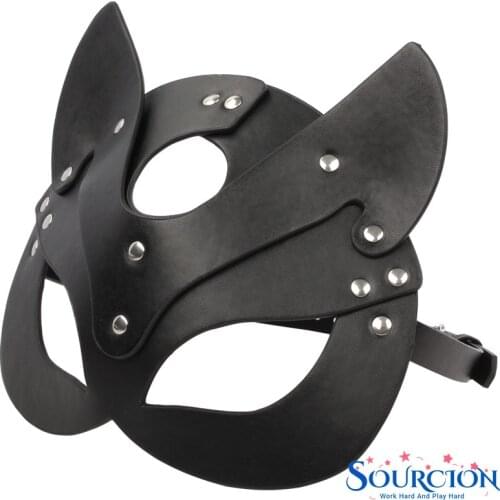 Porn Fetish Head Mask Whip BDSM Bondage Halloween Mask Roleplay Restraints PU Leather Cat Sex Toy For Men Women Cosplay Games