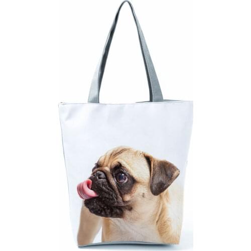 Dog Printed Handbag Pug Casual High Capacity Eco Reusable Shopping Bag Animal Foldable Travel Women Storage Tote Custom Pattern