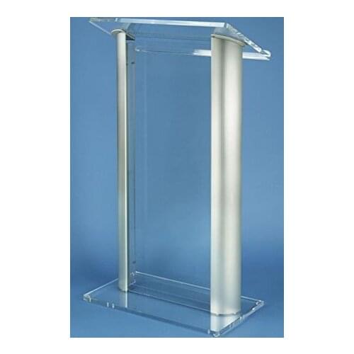 Fixture Displays 47" Clear Acrylic Podium for Floor with Silver Aluminum Sides