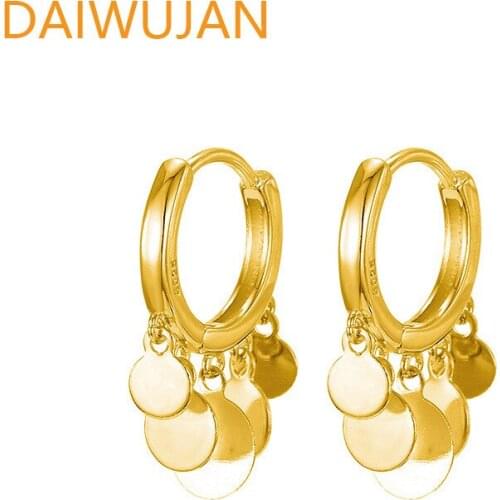 DAIWUJAN Real 925 Sterling Silver Hoop Earrings For Women Glossy Flake Circle Round Tassel Huggie Earring Pendientes Oorbellen