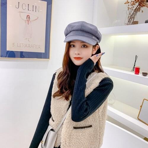 Fashion Hats For Women Winter Autumn Retro Octagonal Hat Female Korean Painter Newsboy Cap Solid Color Gorras