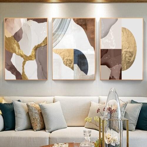 Nordic Marble Canvas Print Paintings Brown gold foil Poster Morden Wall Art Pictures on Canvas Living Room Office Home Decor
