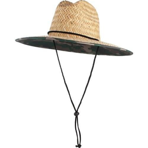 Camouflage Printed Straw Lifeguard Hat Handwork Women Men Straw Summer Beach Sun hat Outdoor Summer Panama Womens Summer Hat