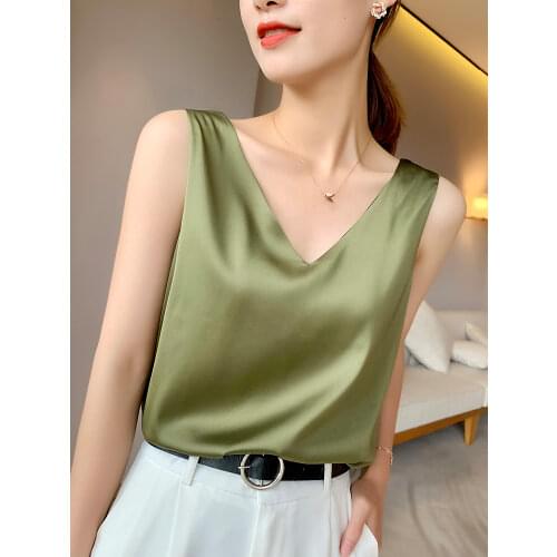 Ice Silk Camisole Womens V-neck Tops Vest Sexy White Satin Top Mulberry Silk Top silk camisole women crop satin camisole crop