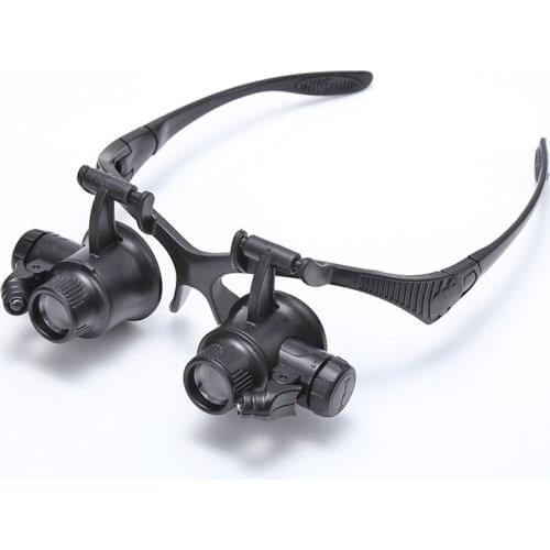 Bracket/Headband Magnifying Glass Jewelry Clock Repair Loupe with 2 LED Lights and 8 Interchangeable Lens 2.5X 4X 6X 8X 10X 15X