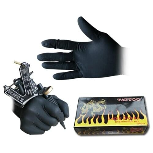 High Quality 100 pcs Tattoo & Body Art Black Disposable Tattoo Latex Gloves Available Size Accessories Free Shipping Tattoo